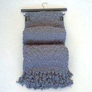 Vince Camuto Blue Grey Popcorn Chenille Fringed Throw Blanket 50" x 60"